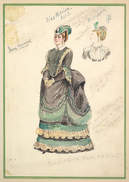Costume Design for Miss Merriam, Act I, from the play "Captain Jinks of the Horse Marines", Percy Anderson (British, 1850/51–1928 London), Watercolor over graphite 