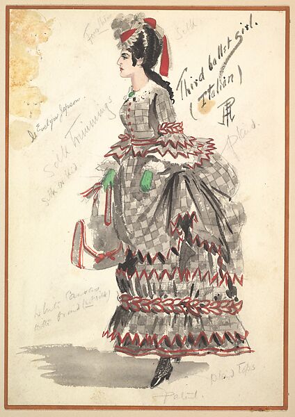 Costume Design for Third Ballet Girl (Italian), from the play "Captain Jinks of the Horse Marines", Percy Anderson (British, 1850/51–1928 London), Watercolor over graphite 