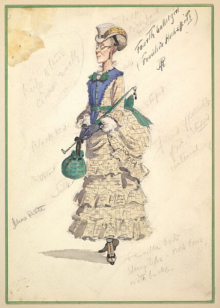 Costume Design for Fourth Ballet Girl (Fraülein Hochspitz) (in long beige gown), from the play "Captain Jinks of the Horse Marines", Percy Anderson (British, 1850/51–1928 London), Watercolor over graphite 