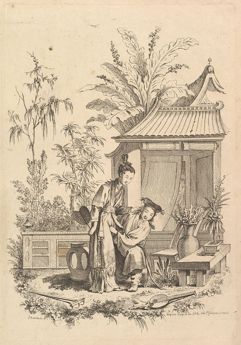 Chinoiserie scene with figures in a landscape, Gabriel Huquier (French, Orléans 1695–1772 Paris), Etching and engraving 