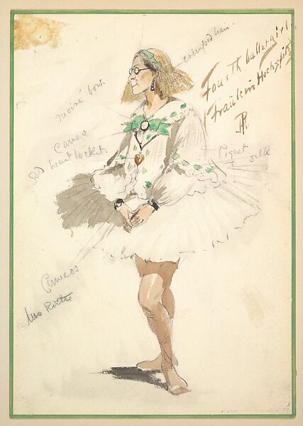 Costume Design for Fourth Ballet Girl (Fraülein Hochspitz) (Short White Dress), from the play "Captain Jinks of the Horse Marines", Percy Anderson (British, 1850/51–1928 London), Watercolor over graphite 