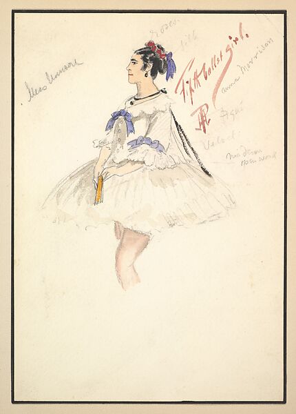 Costume Design for Fifth Ballet Girl (Short White Dress), from the play "Captain Jinks of the Horse Marines", Percy Anderson (British, 1850/51–1928 London), Watercolor over graphite 