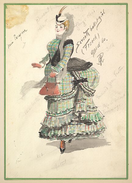 Costume Design for Seventh Ballet Girl (French) Aged 60, from the play "Captain Jinks of the Horse Marines", Percy Anderson (British, 1850/51–1928 London), Watercolor over graphite 