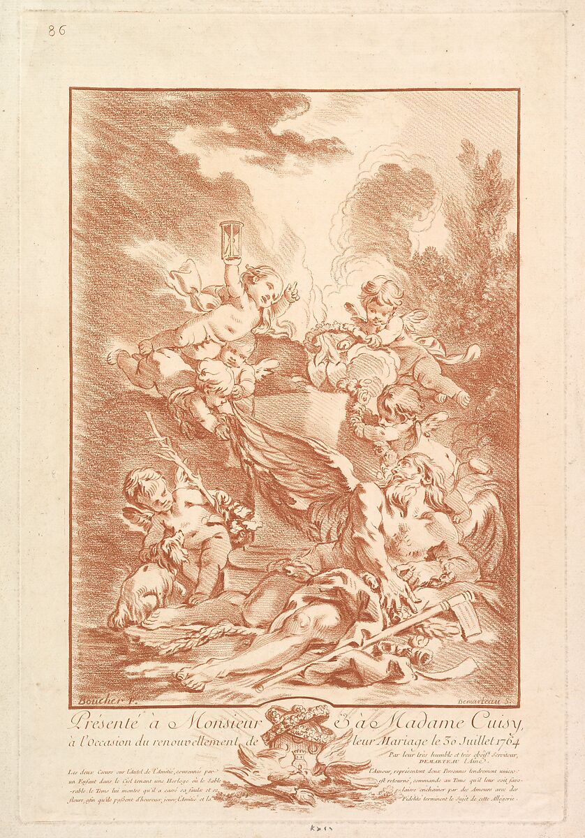 Allégorie pour la Commémoration d'un Mariage (Allegory for the Commemoration of a Marriage), Gilles Demarteau (French, Liège 1722–1776 Paris), Crayon-manner engraving in red ink 