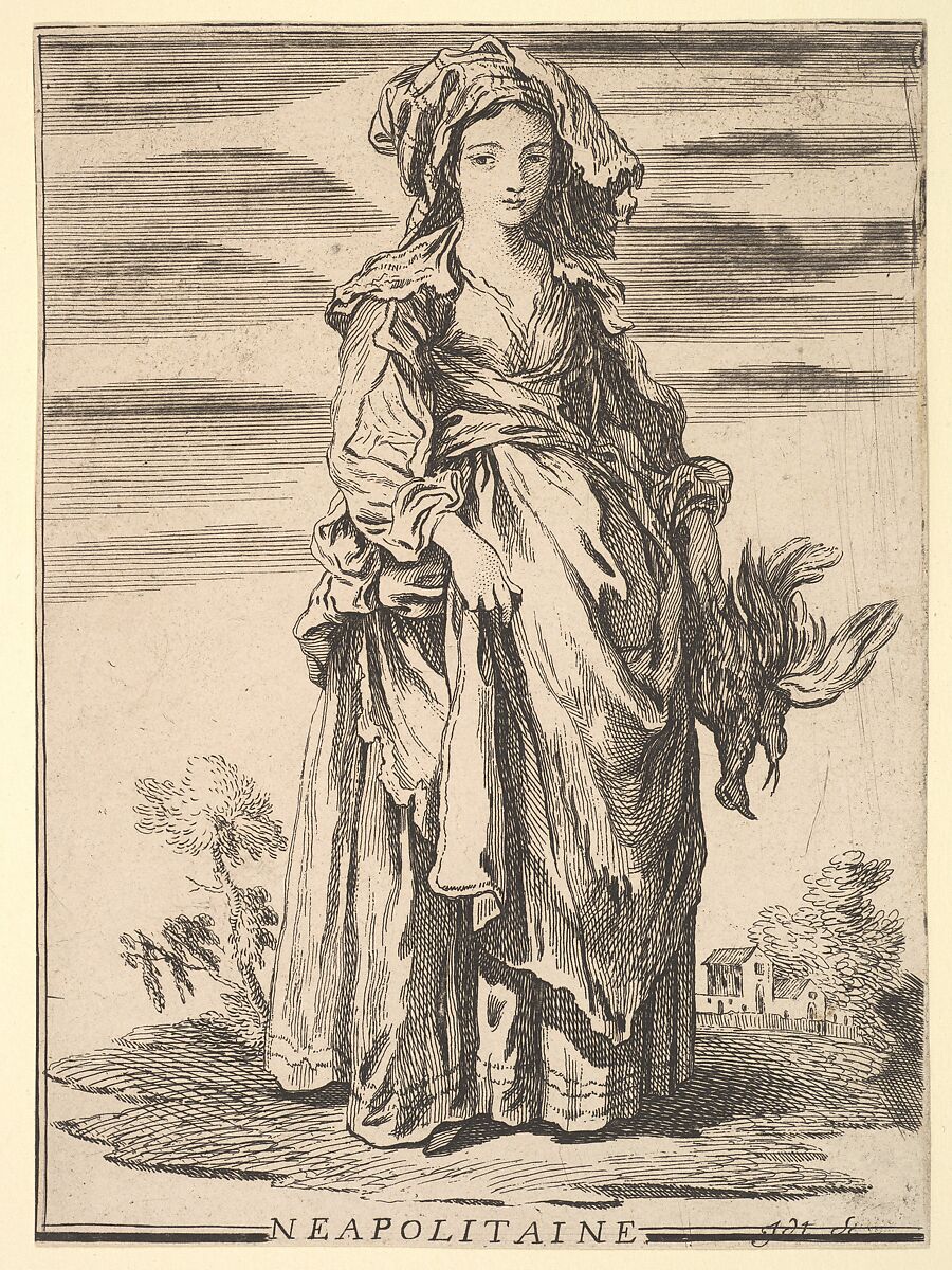 Reverse copy of Neapolitaine, from Recueil de diverses fig.res étrangeres Inventées par F. Boucher P.tre du Roy et Gravées par F. Ravenet (Collection of Various Foreign Figures, Devised by F. Boucher, Painter of the King and Engraved [etched] by F. Ravenet), plate 2, After Simon Francis Ravenet, the elder (French, Paris 1706–1774 London), Etching and engraving 