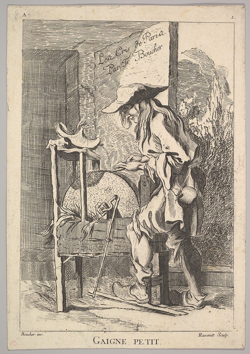 Reverse copy of the Frontispiece: Gaigne Petit, from Le Cris de Paris (The Cries of Paris), plate 1, Simon Francis Ravenet, the elder (French, Paris 1706–1774 London), Etching and engraving 