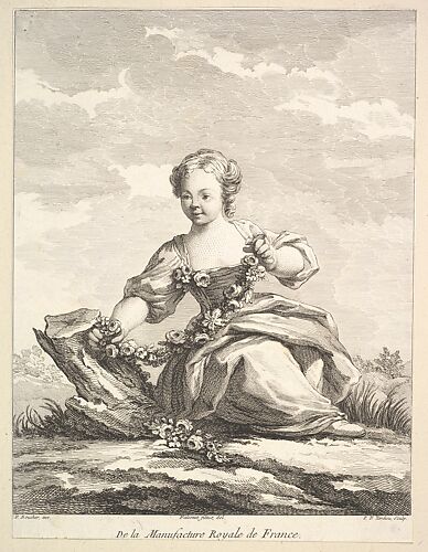 Little girl holding a garland of flowers, from Deuxième Livre de Figures d'après les porcelaines de la Manufacture Royale de France (Second Book of Figures after porcelains from the Manufacture Royale de France)