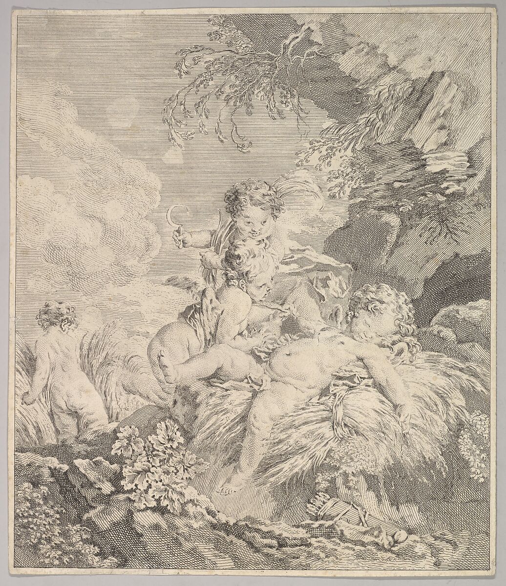 Cupids Tickling Each Other, Anonymous, French, 18th century, Etching 