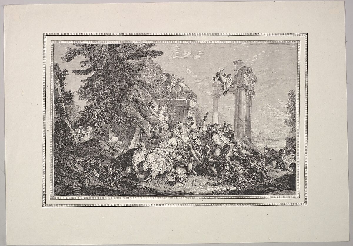 Wood Engraving of a Tapestry of Bacchus and Ariadne, from Amours des Dieux (Loves of the Gods), Anonymous, Wood Engraving 