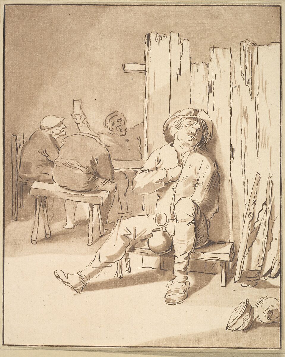 Drunken Farmer in an Inn, Cornelis Ploos van Amstel (Dutch, 1726–1798), Etching and roulette 