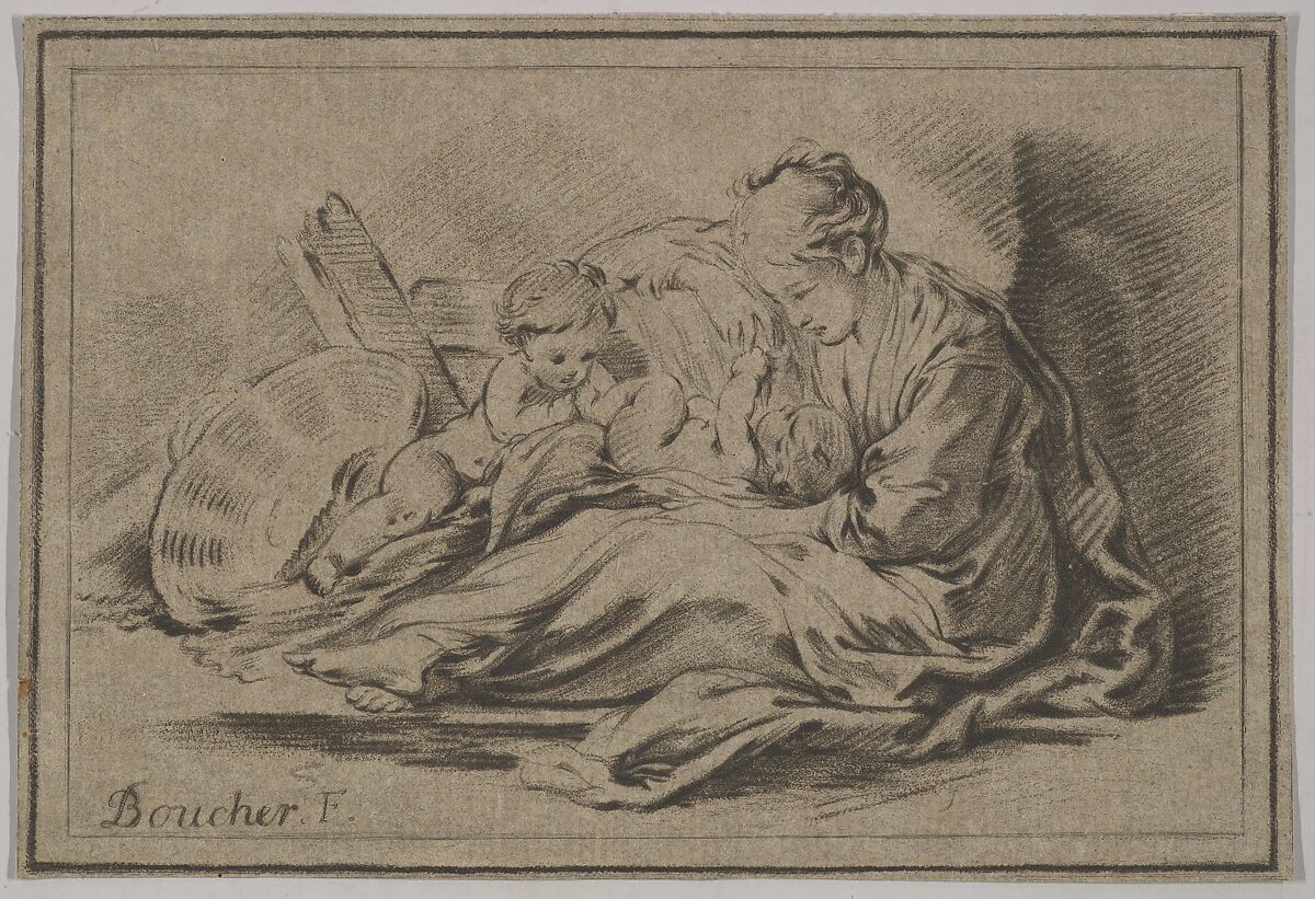 Mother with Two Children, Jurriaan Cootwijk (Dutch, 1714–1798), Crayon-manner engraving 