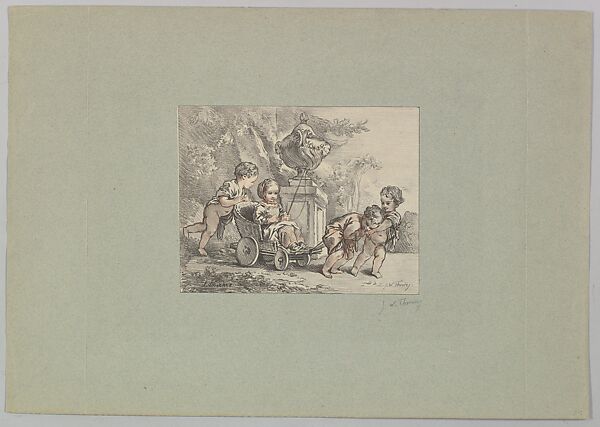 Four Children Playing with a Child's Carriage