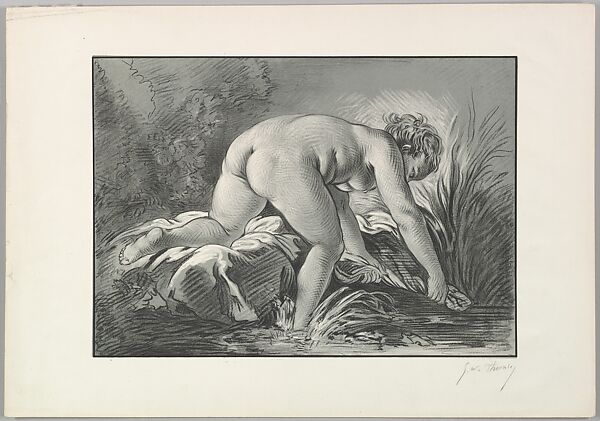 Woman Washing Linen in a Stream, George William Thornley (French, 1857–1935), Lithograph 