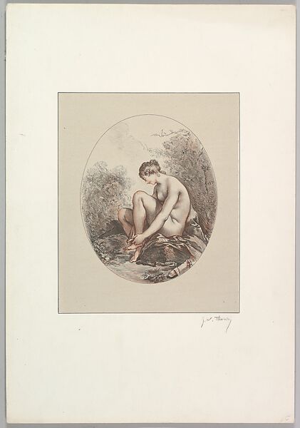 Woman Wiping her Foot, George William Thornley (French, 1857–1935), Colored lithograph 