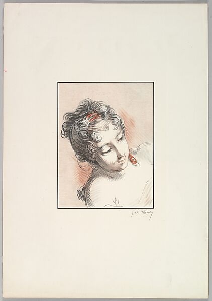 Head of a Woman Looking Downward, George William Thornley (French, 1857–1935), Colored lithograph 
