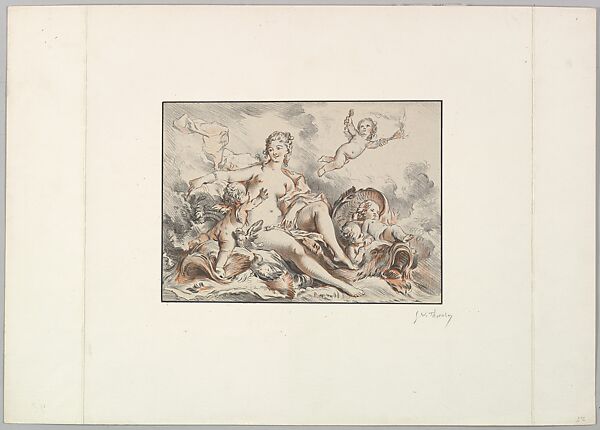 Woman Seated with Four Putti, George William Thornley (French, 1857–1935), Colored lithograph 