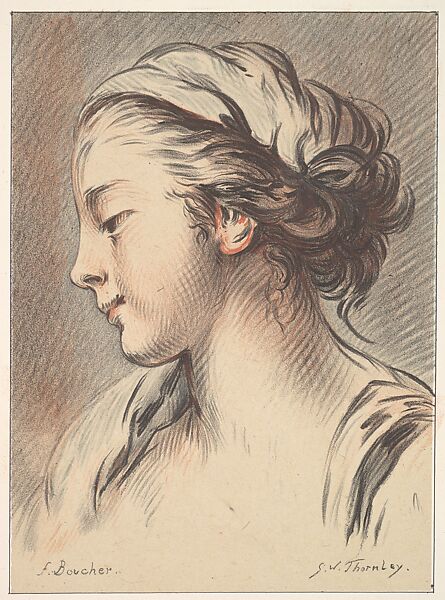 Head of a Girl Facing Towards the Left, George William Thornley (French, 1857–1935), Colored lithograph 