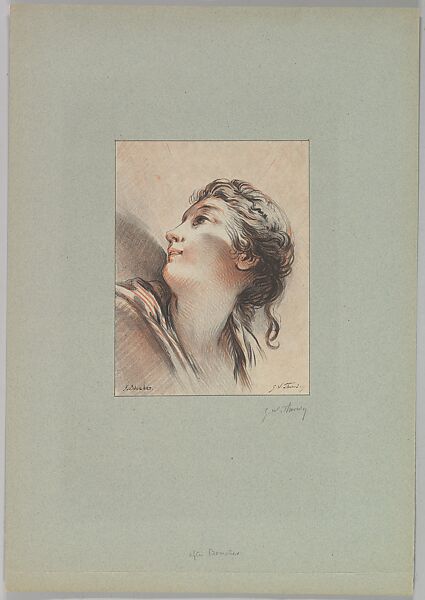 Head of a Woman Looking Toward the Left and Upward, George William Thornley (French, 1857–1935), Colored lithograph 