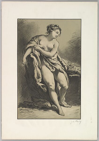 Woman Seated with Drapery, George William Thornley (French, 1857–1935), Lithograph 