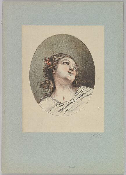 Head of a Child Looking to the Right and Upward, George William Thornley (French, 1857–1935), Colored lithograph 