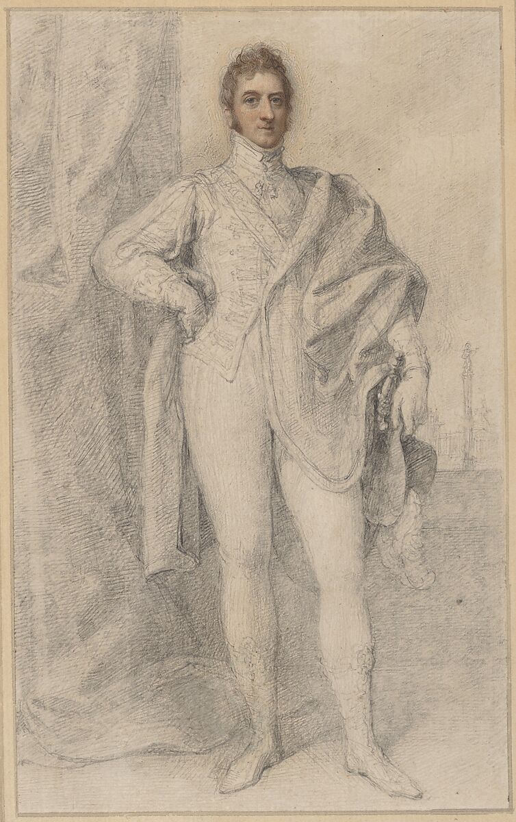 Portrait of George, 5th Duke of Marlborough, with Blenheim Palace in the Distance, Richard Cosway (British, Oakford, Devon 1742–1821 London), Graphite and watercolor 