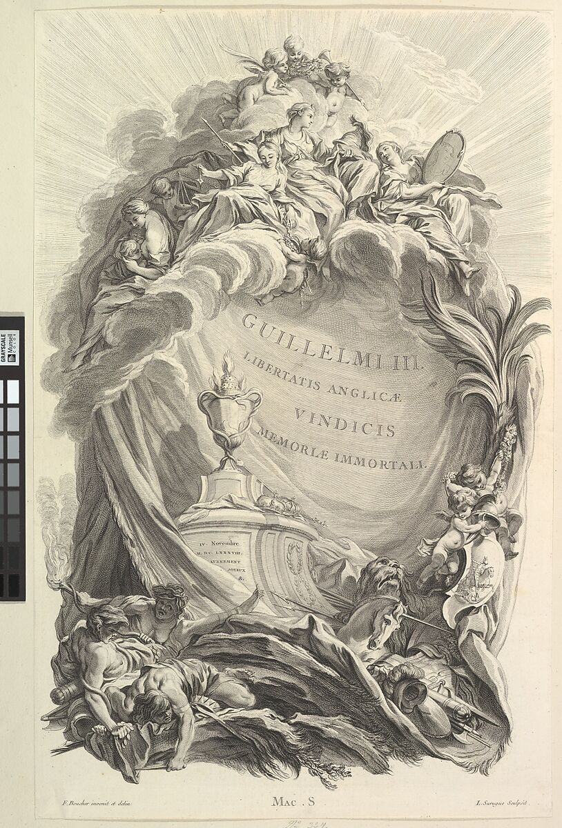 Frontispice pour le "Tombeau de Guillaume III" (Frontispiece for the Tomb of William III), from Tombeaux des Princes, des Grands Capitaines et autres Hommes illustres (Tombs of Princes, Great Captains, and other Illustrious Men), Pierre Louis Surugue (French, 1716–1772), Etching and engraving