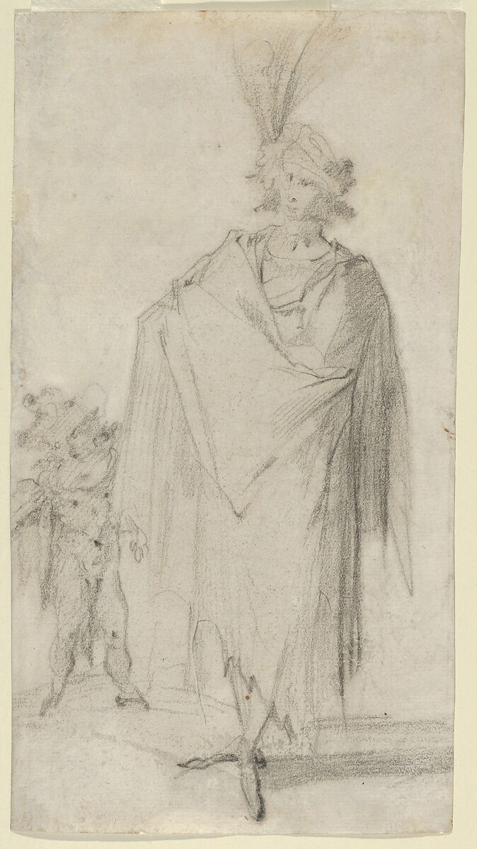 Standing Man with a Putto, Attributed to Jacques Bellange (French, Bassigny (?) ca. 1575–1616 Nancy), Black chalk 