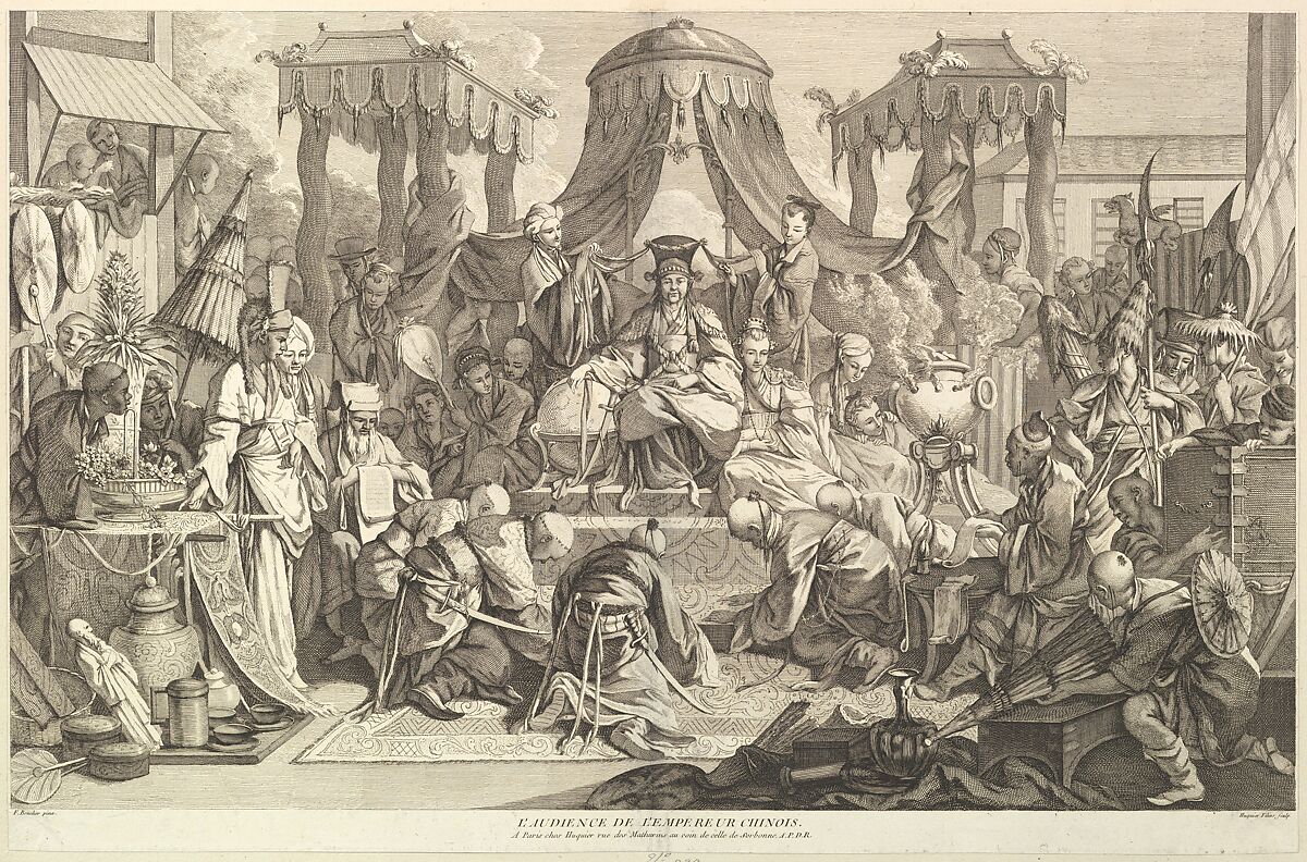 L'audience de l'Empereur chinois (The audience of the Chinese Emperor), from Chinoiseries, Jacques Gabriel Huquier (French, Paris 1730–1805 Shrewsbury), Etching and engraving 