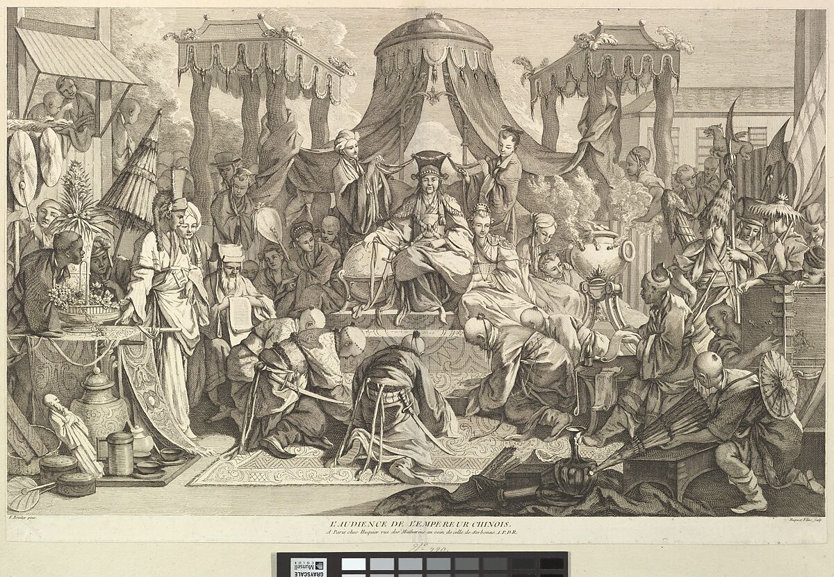 L'audience de l'Empereur chinois (The audience of the Chinese Emperor), from Chinoiseries, Jacques Gabriel Huquier (French, Paris 1730–1805 Shrewsbury), Etching and engraving