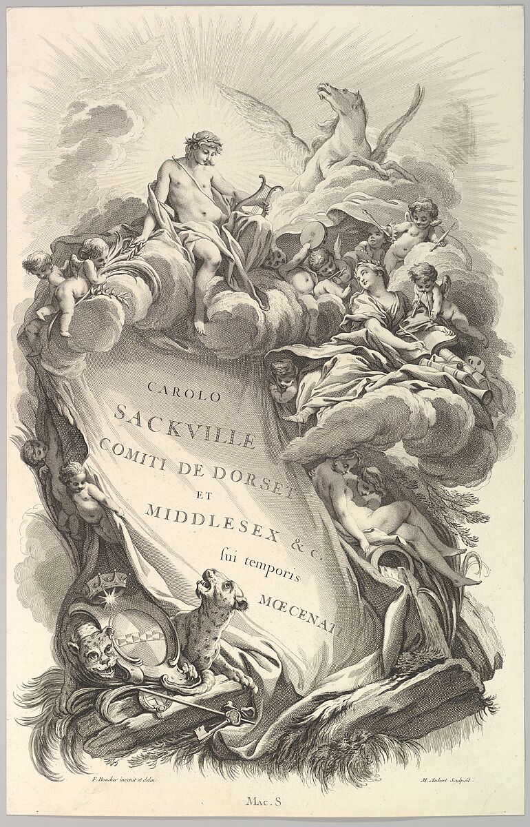 Frontispice pour le "Tombeau de Charles Sackville, comte de Dorset" (Frontispiece for the "Tomb of Charles Sackville, Earl of Dorset", from Tombeaux des Princes, des Grands Capitaines et autres Hommes illustres (Tombs of Princes, Great Captains, and other Illustrious Men), Michel Aubert (French, 1700–1757 Paris), Etching and engraving 