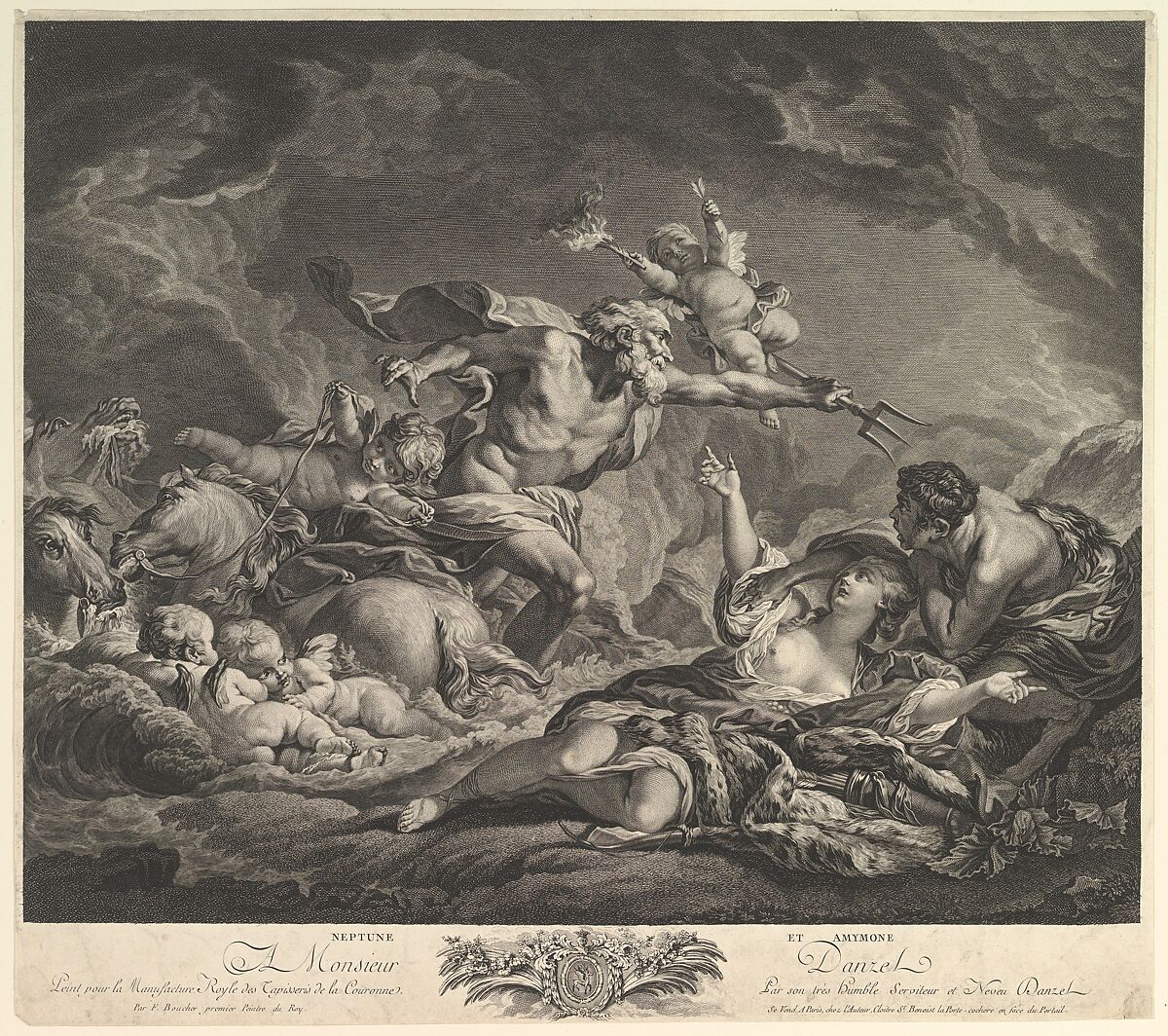 Neptune and Amymone, Jean Claude Danzel (French, Abbeville 1737–1809), Etching and engraving 