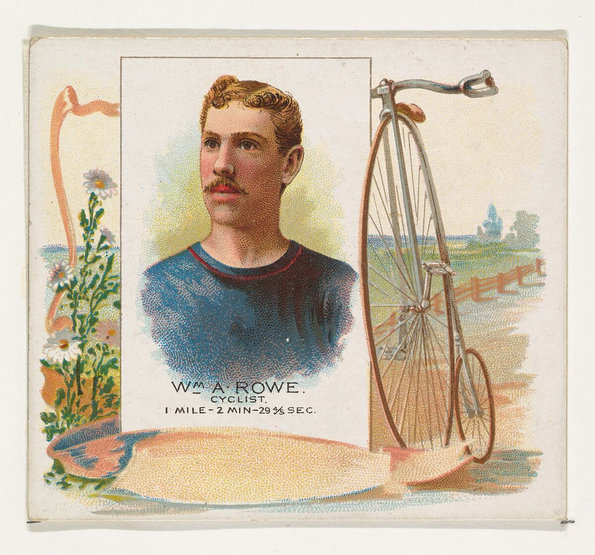 William A. Rowe, Cyclist, from World's Champions, Second Series (N43) for Allen & Ginter Cigarettes, Allen &amp; Ginter (American, Richmond, Virginia), Commercial lithograph 
