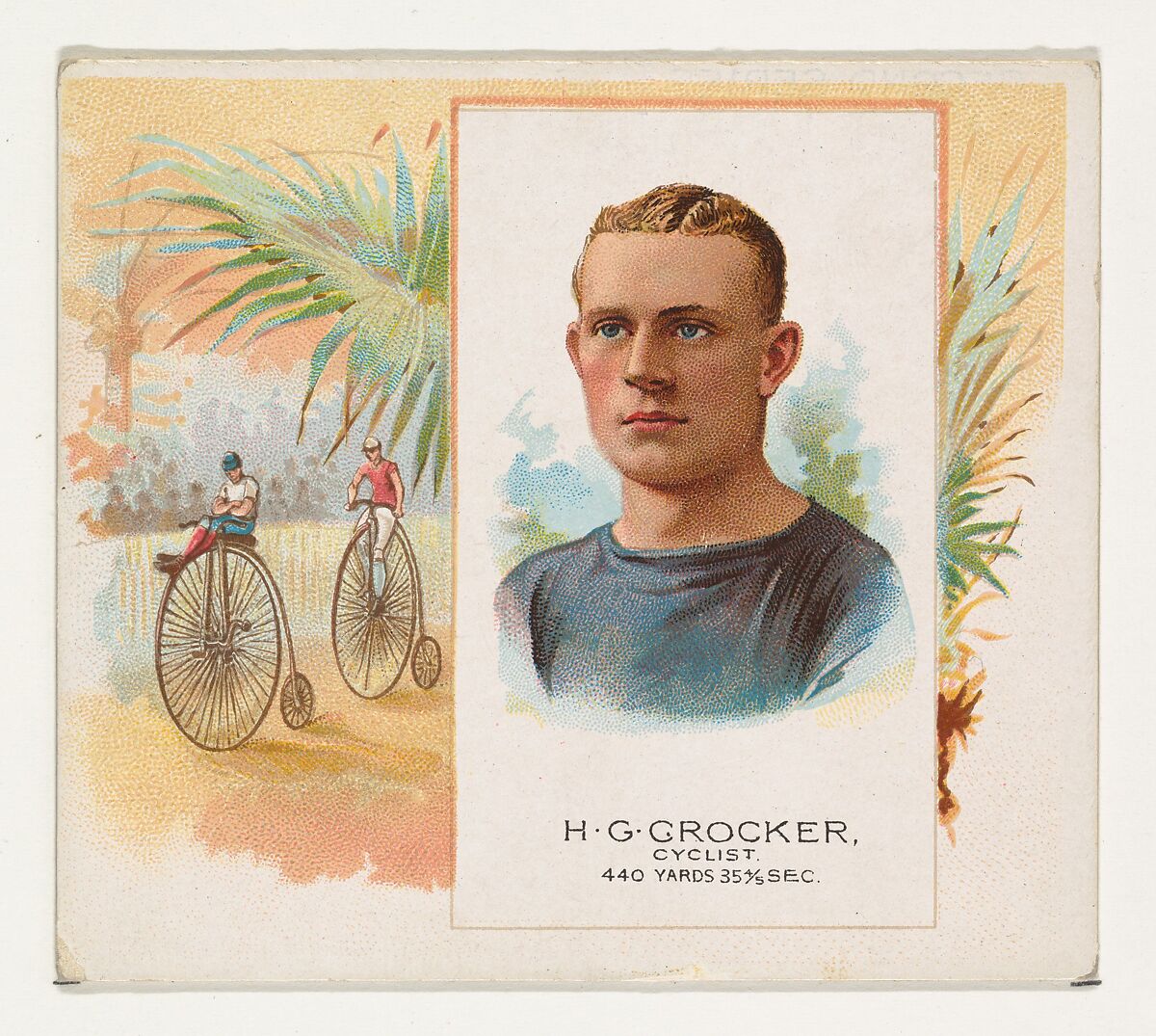 H.G. Crocker, Cyclist, from World's Champions, Second Series (N43) for Allen & Ginter Cigarettes, Allen &amp; Ginter (American, Richmond, Virginia), Commercial lithograph 