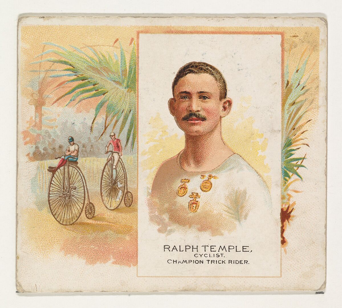 Ralph Temple, Cyclist, Champion Trick Rider, from World's Champions, Second Series (N43) for Allen & Ginter Cigarettes, Allen &amp; Ginter (American, Richmond, Virginia), Commercial lithograph 