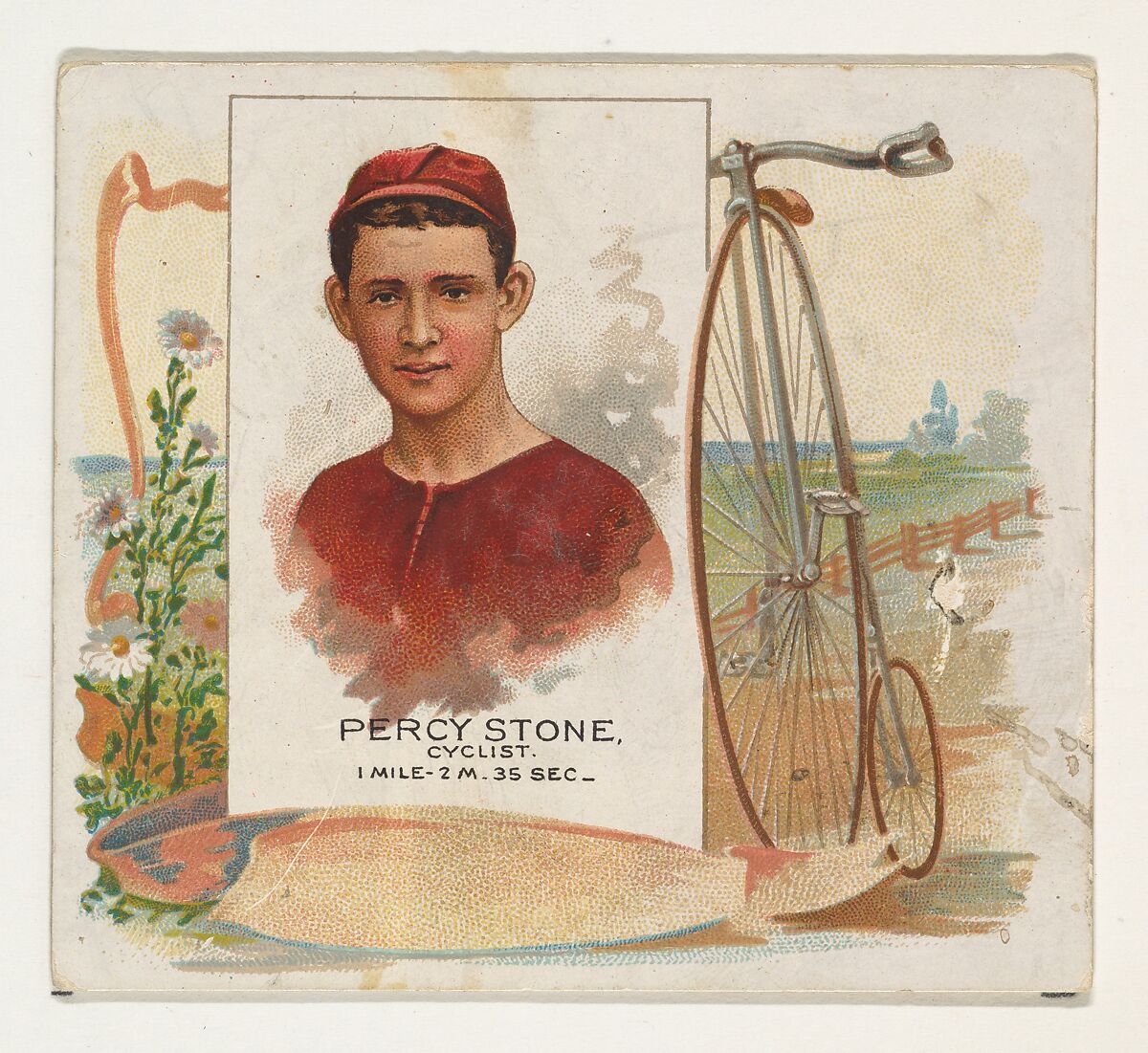 Percy Stone, Cyclist, from World's Champions, Second Series (N43) for Allen & Ginter Cigarettes, Allen &amp; Ginter (American, Richmond, Virginia), Commercial lithograph 