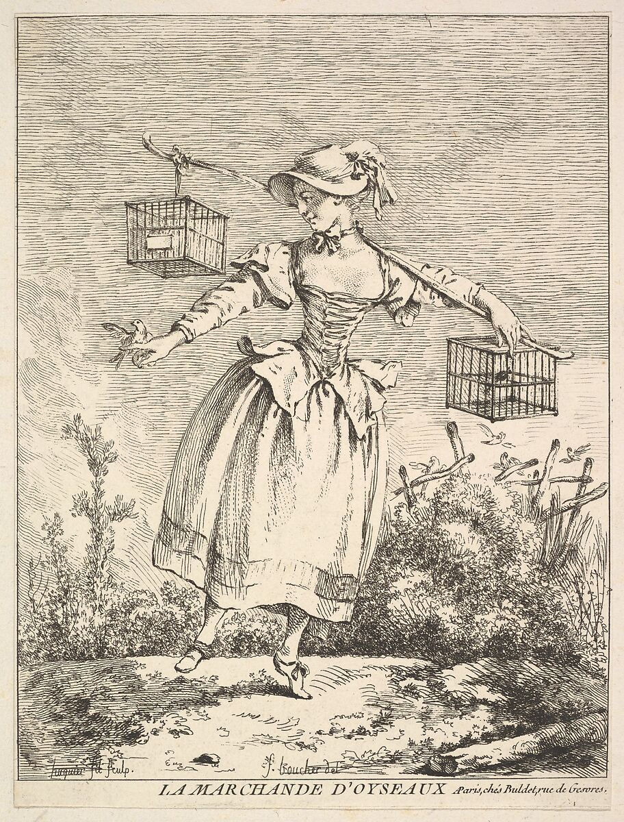 La marchande d'oyseaux (The Bird Merchant), Jacques Gabriel Huquier (French, Paris 1730–1805 Shrewsbury), Etching 