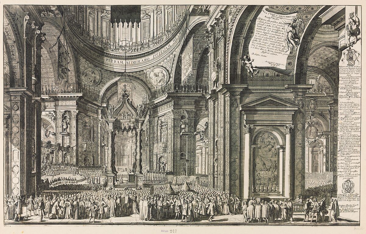 Canonization of Five Cardinals in Saint Peter's Basilica, Rome, Giuseppe Tiburtio Vergelli (Italian, active ca. 1690), Etching 