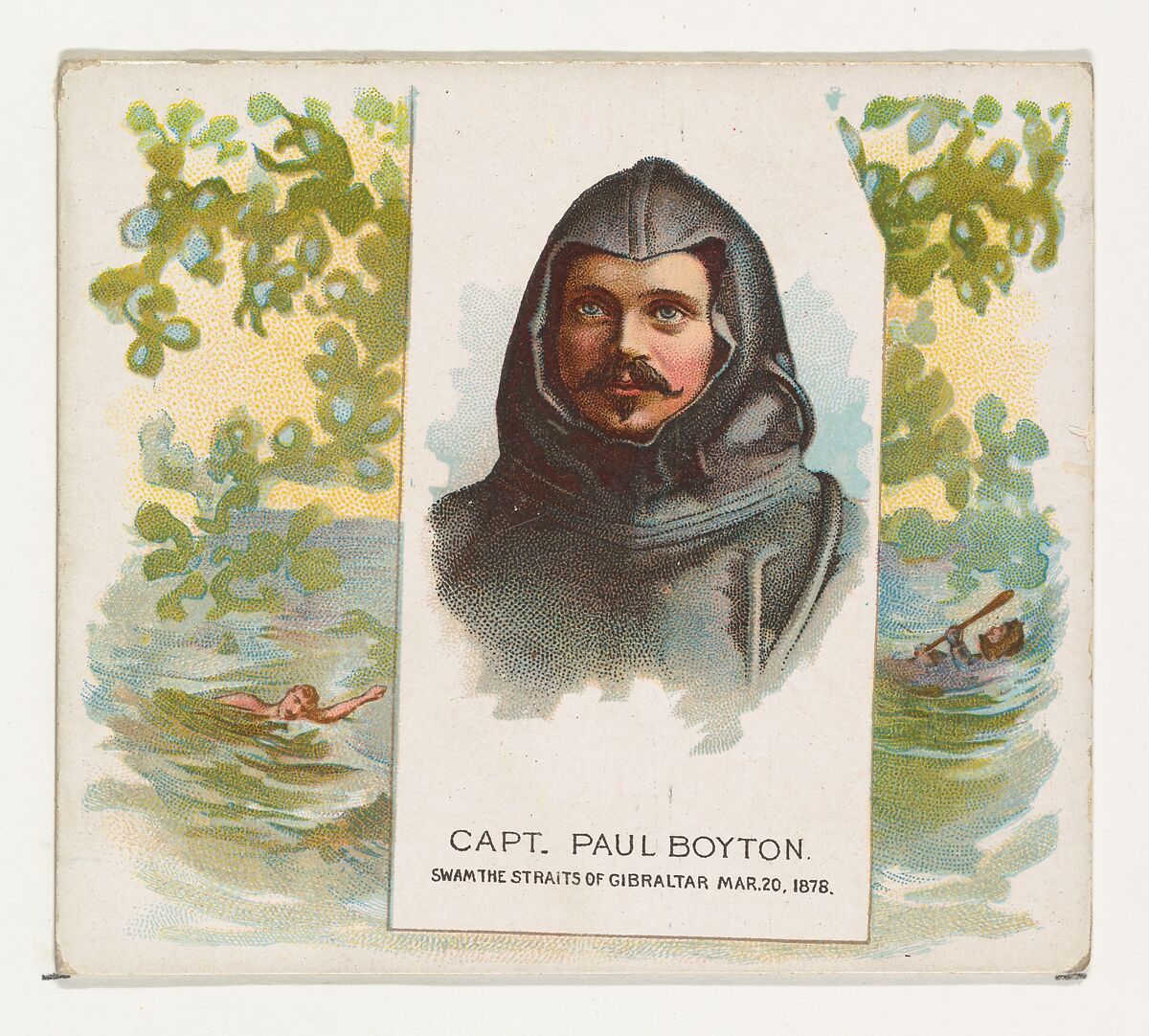 Captain Paul Boyton, Swam the Straits of Gibraltar, from World's Champions, Second Series (N43) for Allen & Ginter Cigarettes, Allen &amp; Ginter (American, Richmond, Virginia), Commercial lithograph 
