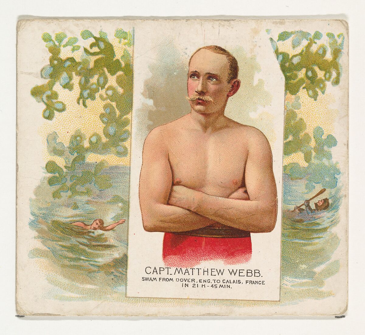 Captain Matthew Webb, Swam From Dover, England to Calais, France, from World's Champions, Second Series (N43) for Allen & Ginter Cigarettes, Allen &amp; Ginter (American, Richmond, Virginia), Commercial lithograph 