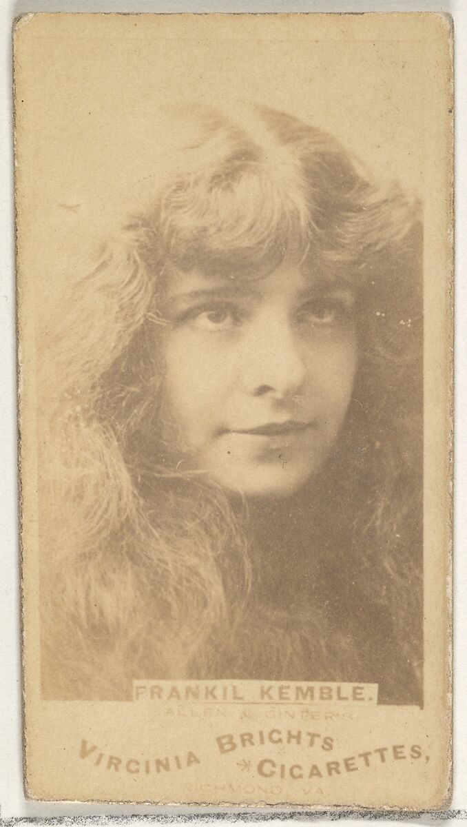 Frankil Kemble, from the Actors and Actresses series (N45, Type 1) for Virginia Brights Cigarettes, Issued by Allen &amp; Ginter (American, Richmond, Virginia), Albumen photograph 