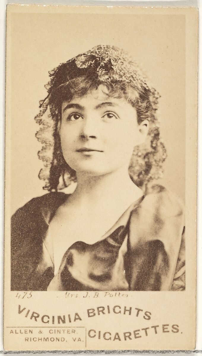 Card 475, Mrs. J.B. Potter, from the Actors and Actresses series (N45, Type 1) for Virginia Brights Cigarettes, Issued by Allen &amp; Ginter (American, Richmond, Virginia), Albumen photograph 