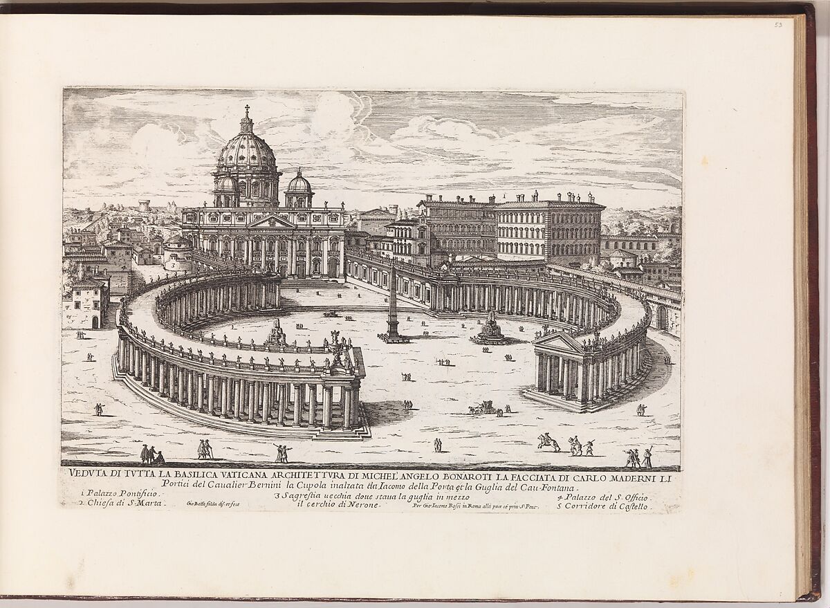 Veduta di Tutta la Basilica Vaticana (...) from: Il Nuovo Teatro delle Fabbriche, et Edificii, in Prospettiva di Rome Moderna (...), Designed by Giovanni Battista Falda (Italian, Valduggia 1643–1678 Rome), Etching 