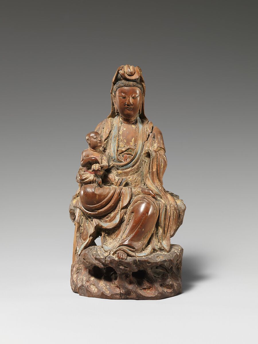 Guanyin the Bringer of Sons, Sandalwood with traces of pigment and gilding, China 