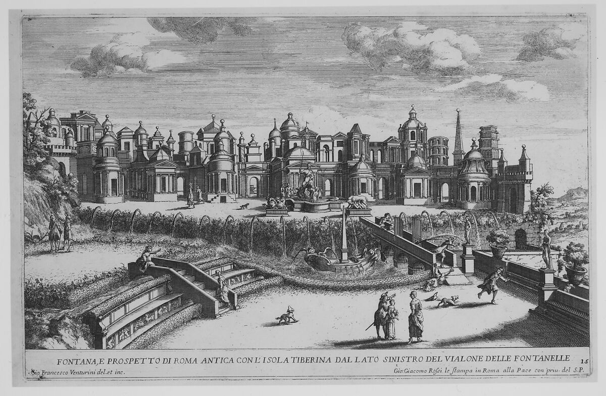 Le Fontane del Giardino Estense in Tivoli con li Loro Prospetti, e Vedute della Cascata del Fiume Aniene, Giovanni Francesco Venturini (Italian, active ca. 1650–1700), Etching