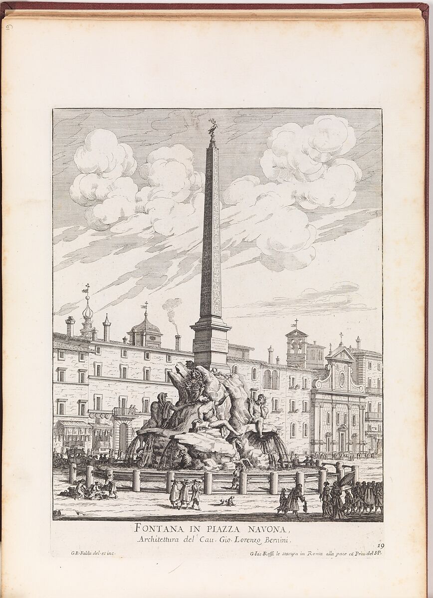 Fontana in Piazza Navona [Fontana dei Quattro Fiumi], from "La Fontane di Roma nelle Piazze e Luoghi Publici (...)", Giovanni Battista Falda (Italian, Valduggia 1643–1678 Rome), Etching 