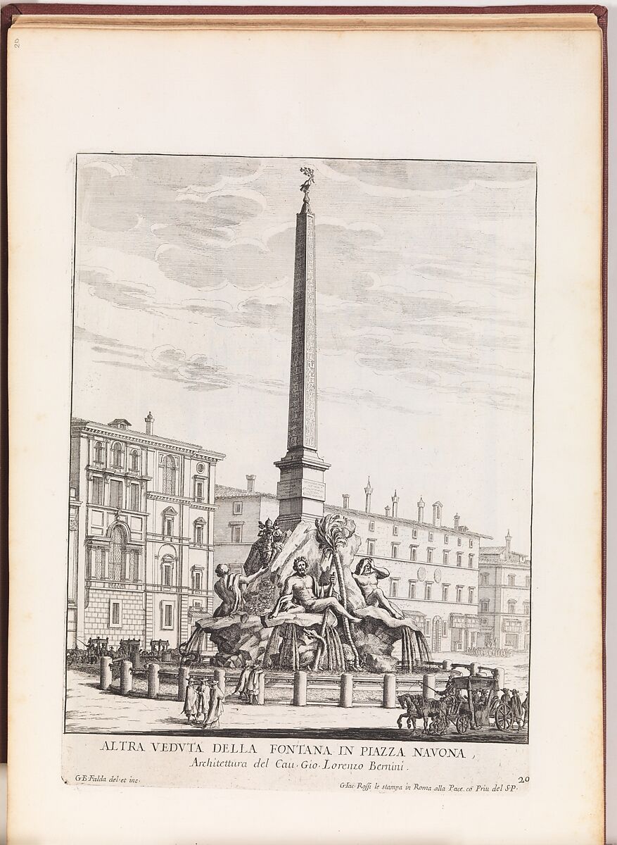 Altra Veduta della Fontana in Piazza Navona [Fontana dei Quattro Fiumi], from "La Fontane di Roma nelle Piazze e Luoghi Publici (...)", Giovanni Battista Falda (Italian, Valduggia 1643–1678 Rome), Etching 