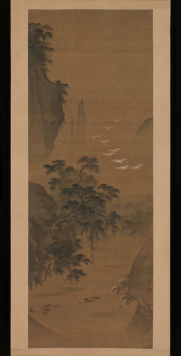 Autumn landscape with egrets and ducks, Lü Ji (Chinese, active late 15th century), Hanging scroll; ink and color on silk, China 