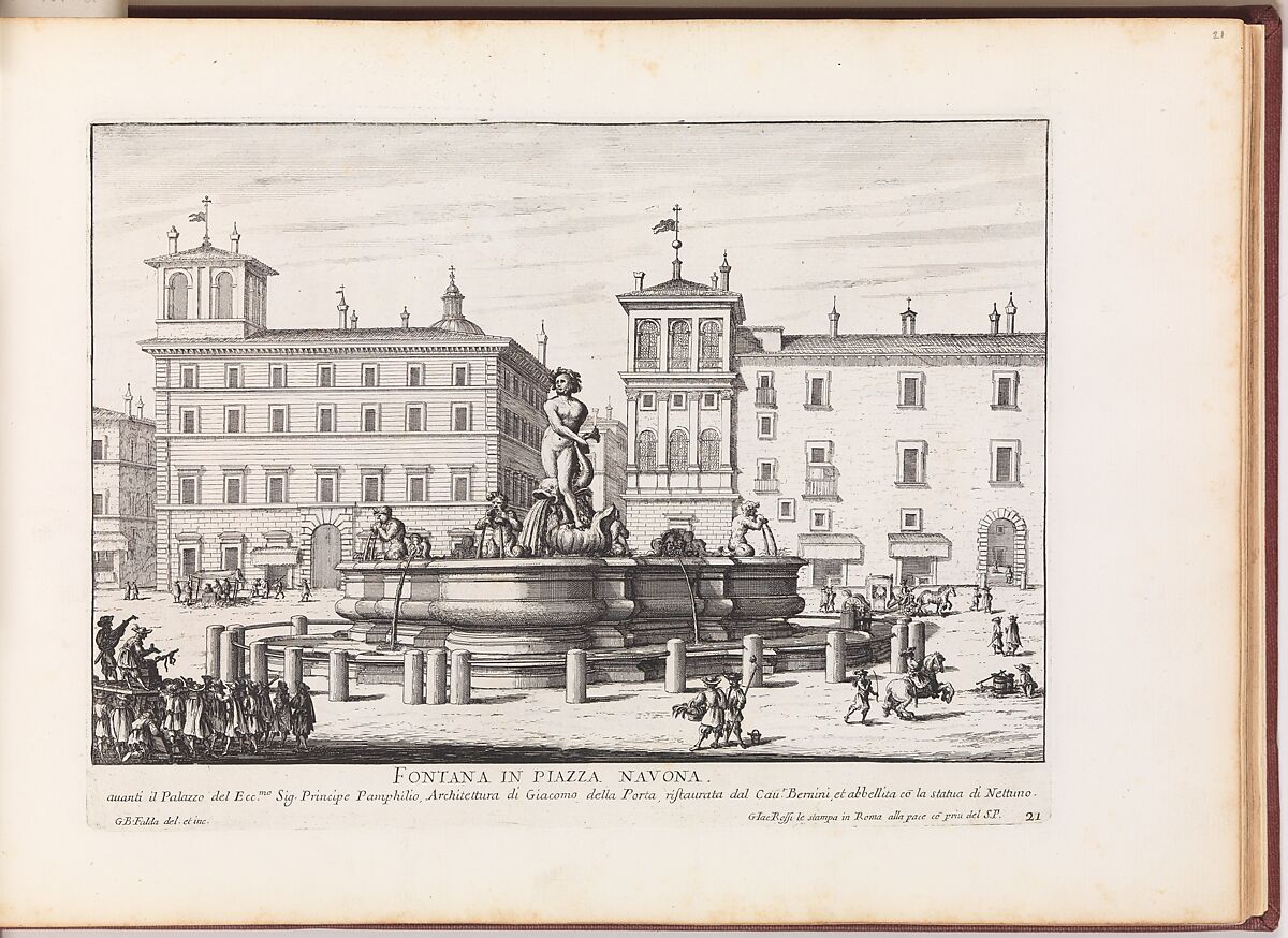 Fontana in Piazza Navona [Fontana del Moro], from "La Fontane di Roma nelle Piazze e Luoghi Publici (...)", Giovanni Battista Falda (Italian, Valduggia 1643–1678 Rome), Etching 