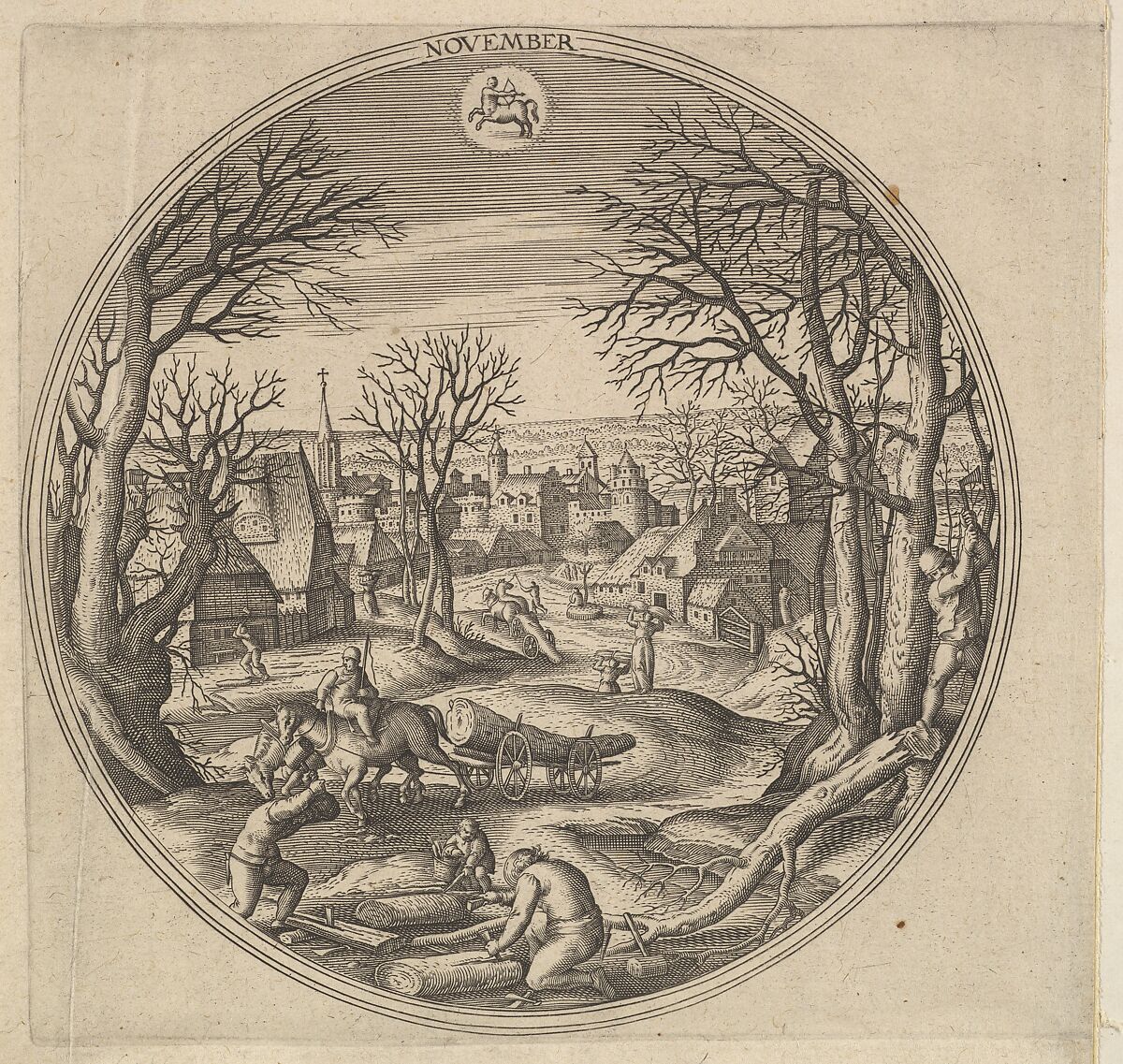 November, from "The Months", Adriaen Collaert (Netherlandish, Antwerp ca. 1560–1618 Antwerp), Engraving 