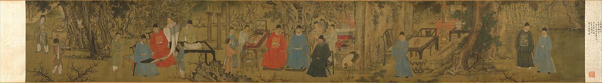 Elegant Gathering in the Apricot Garden, After Xie Huan (Chinese, 1377–1452), Handscroll; ink and color on silk, China